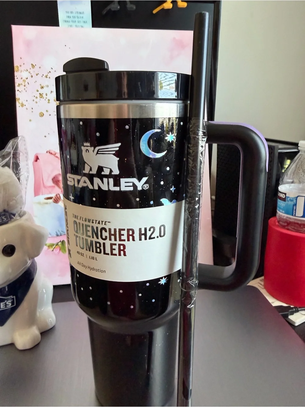 Stanley Quencher H2.0 Tumbler - Black & Purple with Stars, Moon, Bats RARE - Picture 9 of 9
